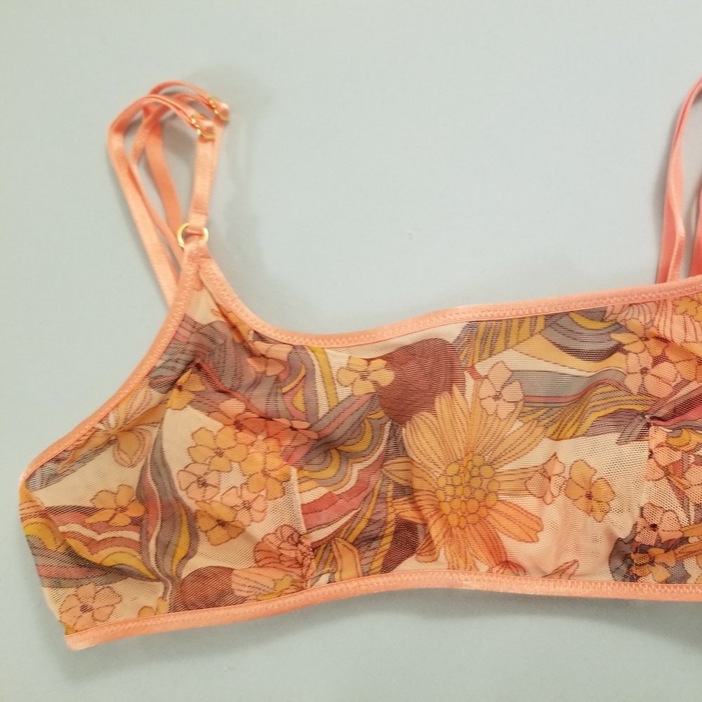 Victoria-Secret Bralette Coral Orange Floral Sm